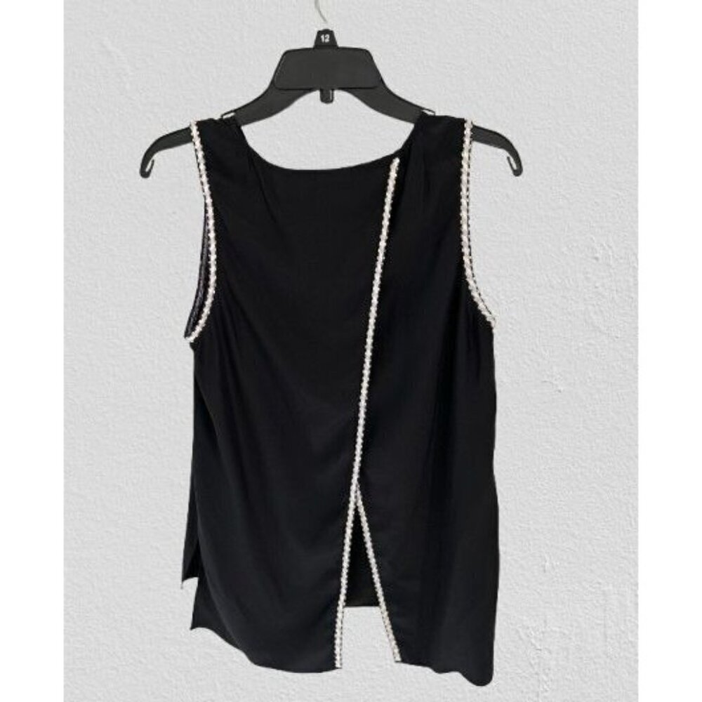 PARKER 100% Silk Top Overlapping Back Black White Size Med